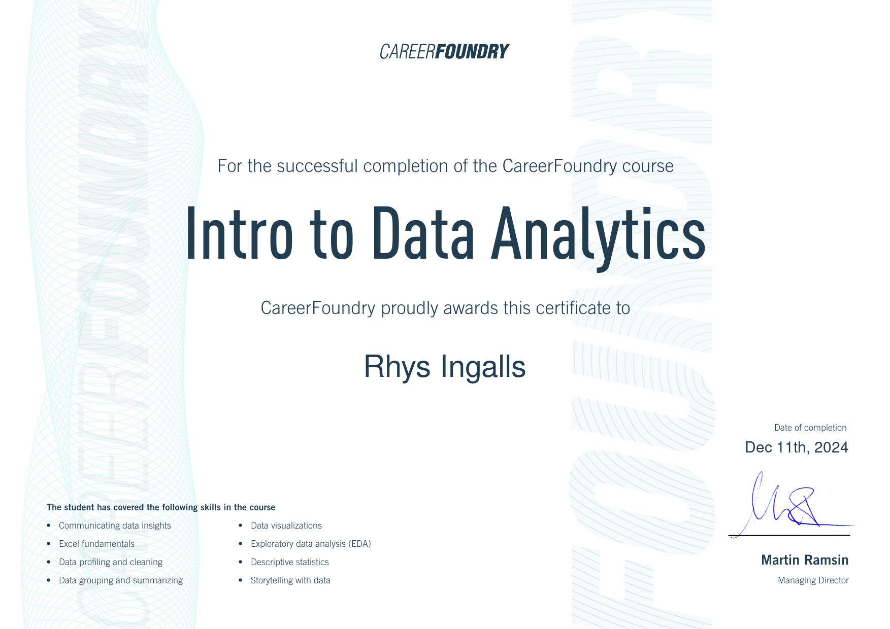 CareerFoundry Intro to Data Analytics Certificate